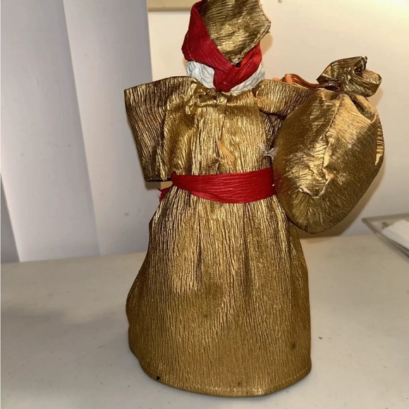 Vtg Crinkled Paper Mache/Ceramic Santa Tree Topper w/Cone Bottom - Picture 7 of 9